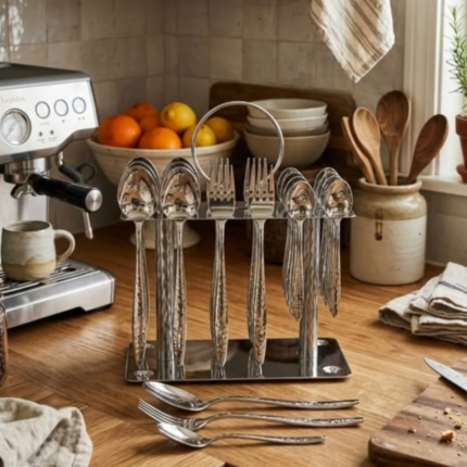 36Pcs Silver Cutlery Set with Unique Stand