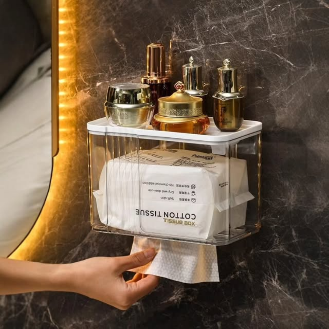 Wall Mounted Tissue Box With Storage Tray