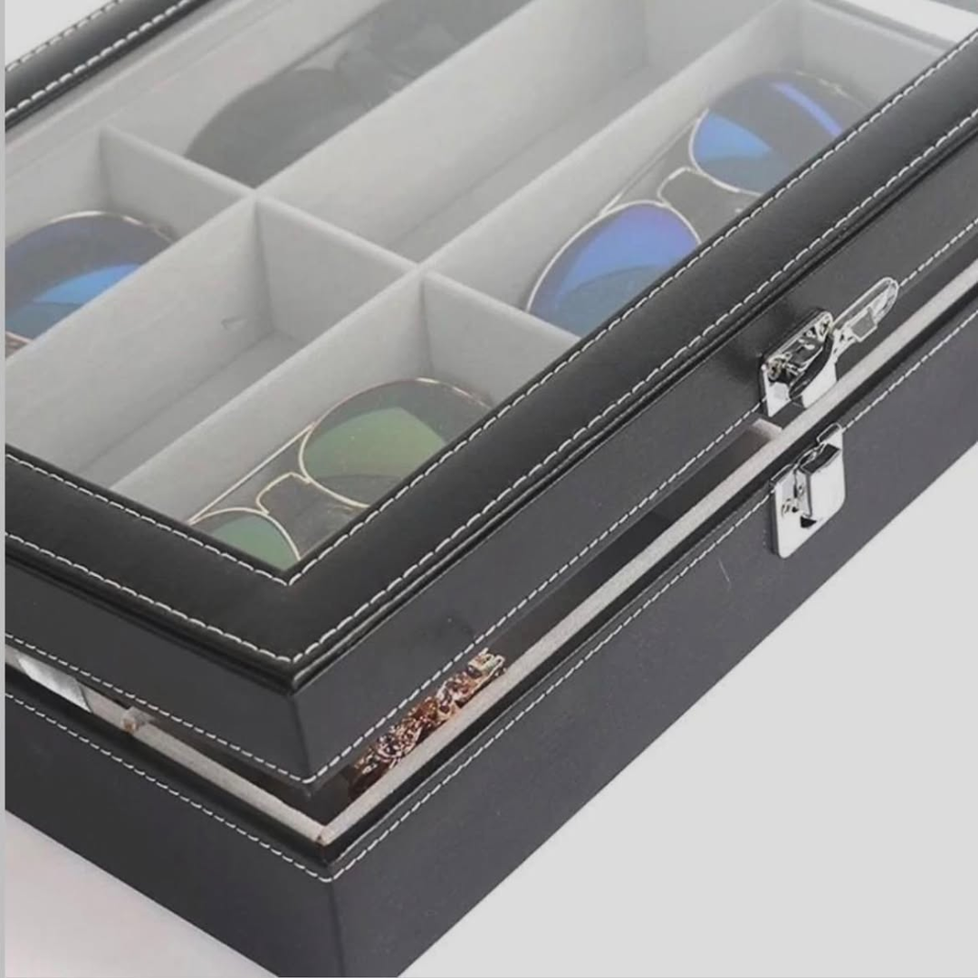 Get the 8-Slot Sunglasses Organizer Box with clear display top. Leather exterior. Order today for fast delivery in Nairobi!