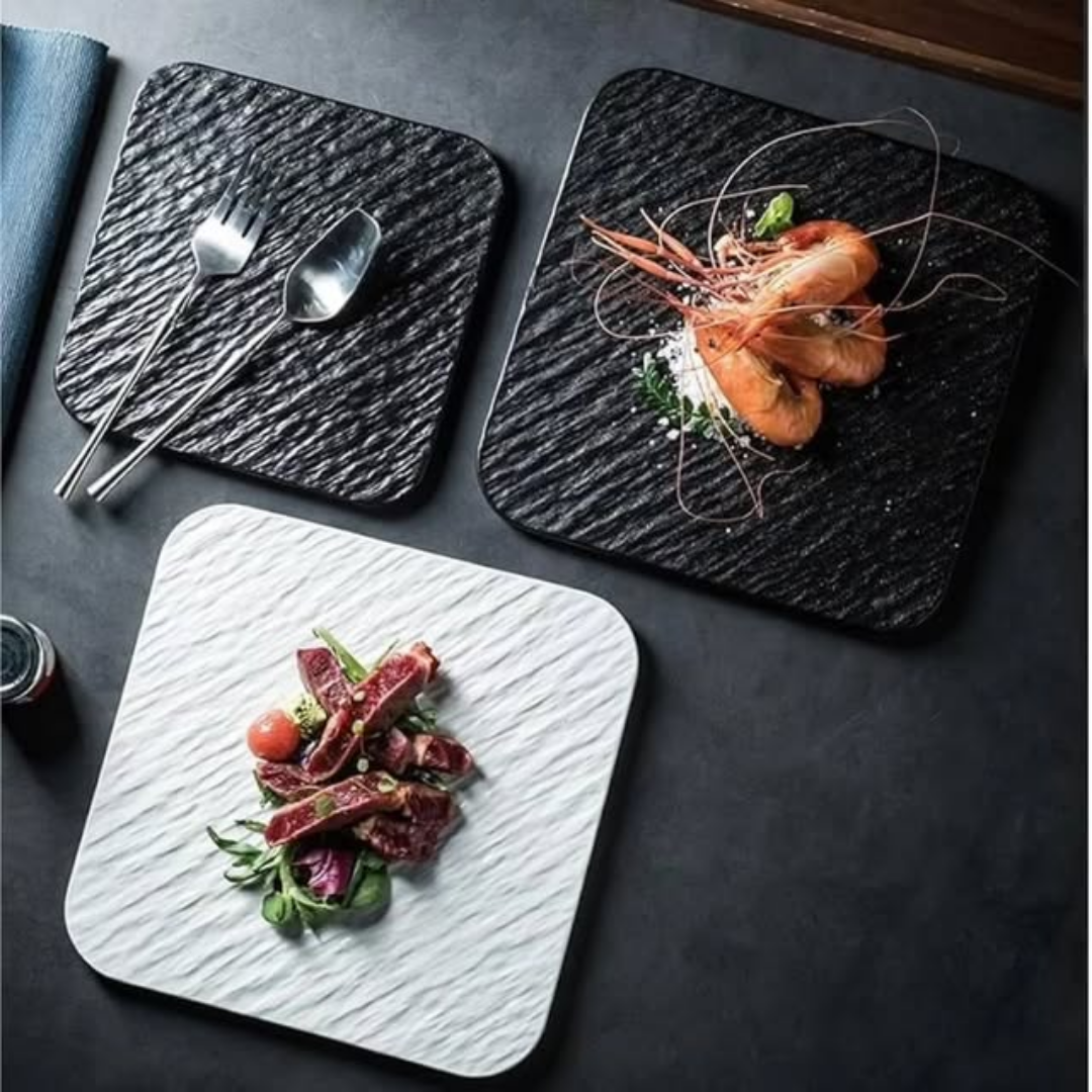 Rock Matte Square Dinner Plate With Stone Texture Pattern